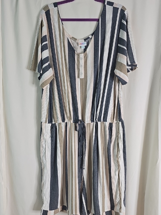 LuLaRoe Pants - LuLaRoe Striped Xantge Romper in Navy, Cream & Tan